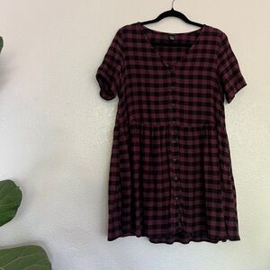 Wild Fable Plaid Babydoll Dress w Pockets Burgundy Black Size S